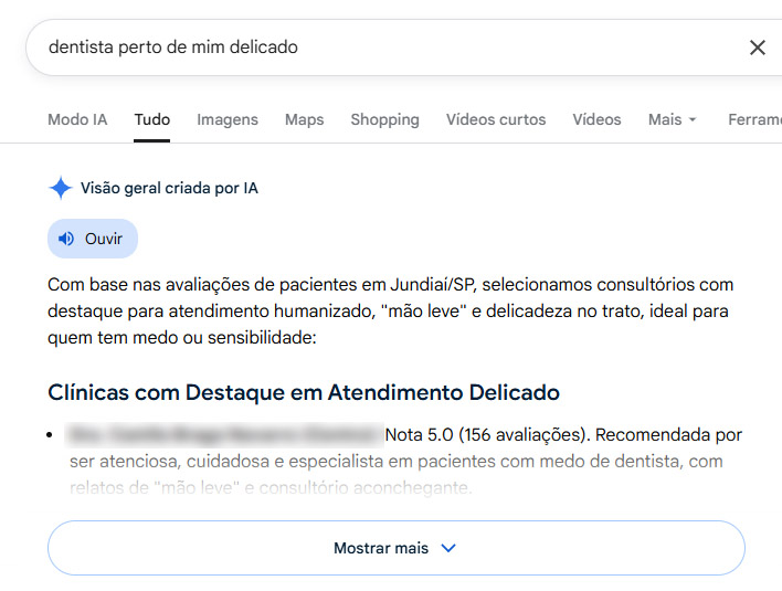 Resultado de uma pesquisa exibida na Visão geral criada por IA do Google